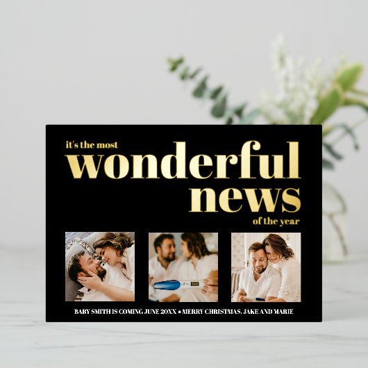 ホリデー妊娠の告知フォトコラージョネル 箔シーズンカード (立ち正面)