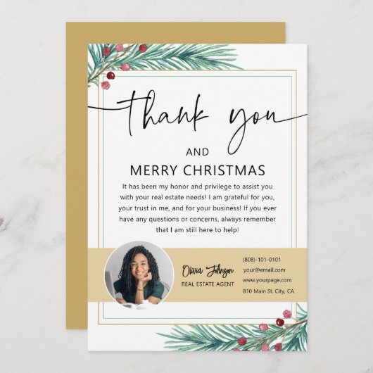 ホリデー実在エステートエージェントフォトサンキューカード 招待状 (正面/裏面)