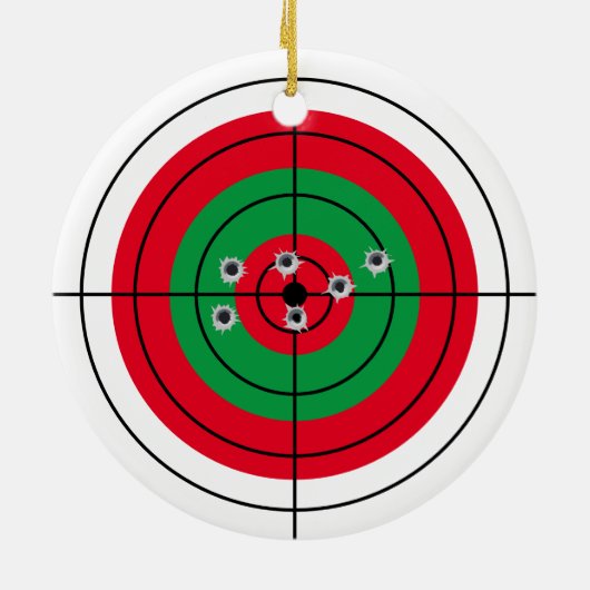 ホリデー射撃、 発砲ターゲットガンシューティングクリスマス セラミックオーナメント (裏面)