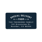 ホリデー差出人住所特別配達ネイビーブルー ラベル (正面)