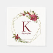 ホリデー幾何モダンフローラリースモノグラム スタンダードカクテルナプキン (正面)