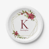 ホリデー幾何モダンフローラリースモノグラム ペーパープレート (正面)