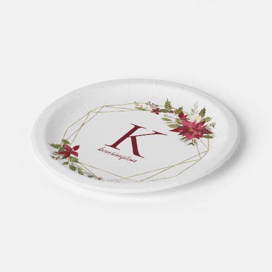 ホリデー幾何モダンフローラリースモノグラム ペーパープレート (アングル)