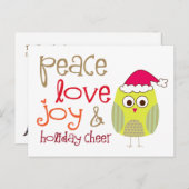 ホリデー応援フクロウ、はがき シーズンポストカード (正面/裏面)