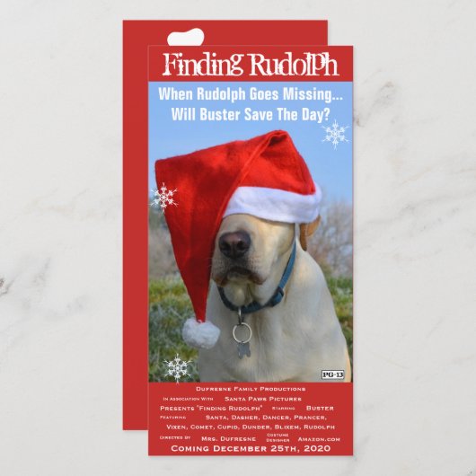 ホリデー映画のパロディがペット写真を追加 サンキューカード (正面/裏面)