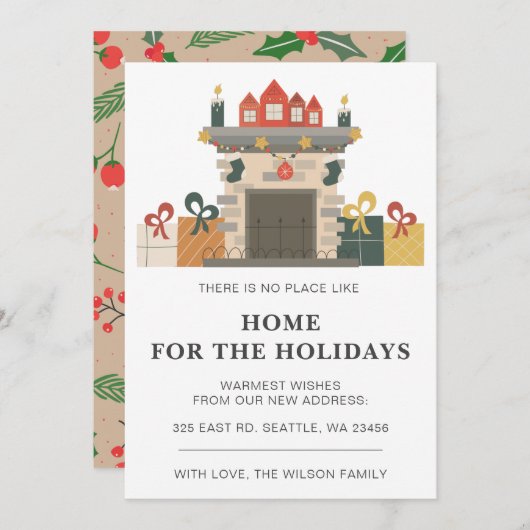 ホリデー暖炉ウィンターウェーブムーバルホリデーカード (正面/裏面)