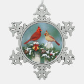 ホリデー深紅色&クリスマスガーランド スノーフレークピューターオーナメント (正面)