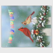 ホリデー深紅色&クリスマスガーランド ラッピングペーパー (フラット)