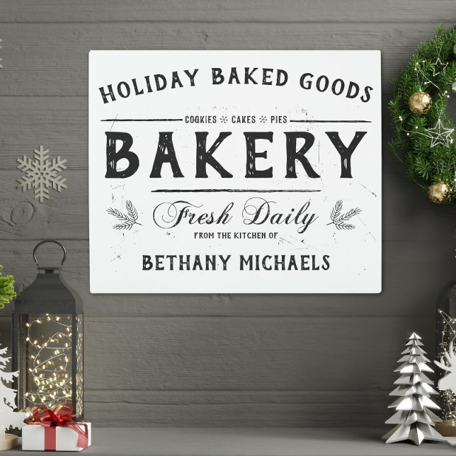 ホリデー焼いたグッズヴィンテージファームハウス名 メタルプリント (Holiday Baked Goods Vintage Farmhouse Name Metal Print)