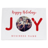 ホリデー白い赤い喜び写真ビジネスショッピングバッグ ラージペーパーバッグ (正面)