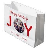 ホリデー白い赤い喜び写真ビジネスショッピングバッグ ラージペーパーバッグ (正面アングル)