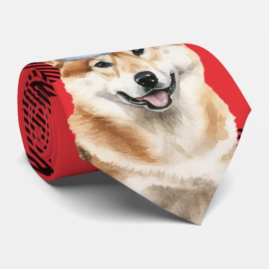 ホリデー秋田犬レッドバッファロープレイドクリスマス ネクタイ (ロール)