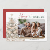 ホリデー素朴エバーグリーンメッセージフォトクリスマス シーズンカード (正面/裏面)