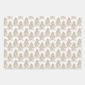 ホリデー素朴パインツリーパターンホワイト金ゴールド ラッピングペーパーシート (正面2)