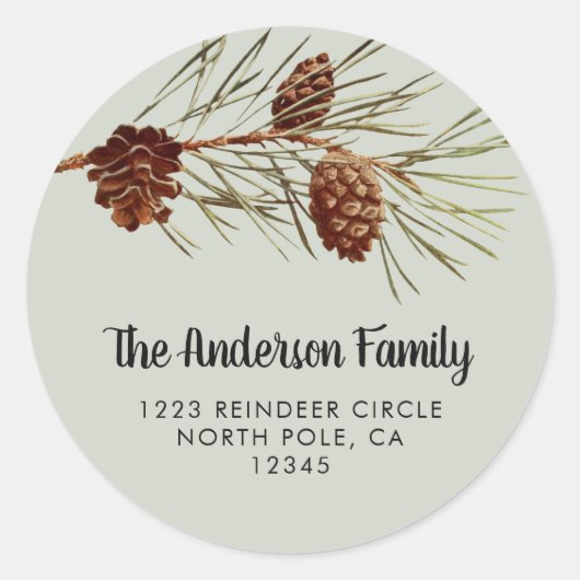 ホリデー素朴ピネコン差出人住所シール ラウンドシール (正面)