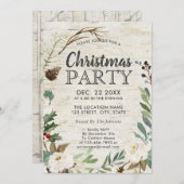 ホリデー素朴リースホワイト樺の木クリスマスパーティー 招待状 (正面/裏面)