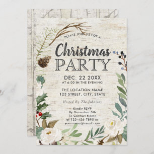 ホリデー素朴リースホワイト樺の木クリスマスパーティー 招待状