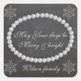 ホリデー結婚のシックなクリスマスパールスノーフレーク スクエアシール