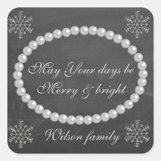 ホリデー結婚のシックなクリスマスパールスノーフレーク スクエアシール (正面)