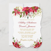 ホリデー結婚ズポインセチアフローラ金ゴールドグリッターレッド 招待状 (正面)