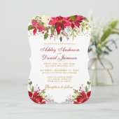 ホリデー結婚ズポインセチアフローラ金ゴールドグリッターレッド 招待状 (スタンド正面)