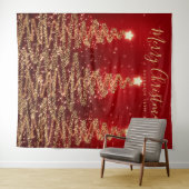 ホリデー背景 ゴールド 赤 楽しいクリスマス ツリー タペストリー (インサイチュ(横))