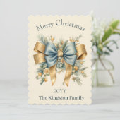 ホリデー花模様とBow Merry Christmas Card シーズンカード (スタンド正面)