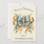 ホリデー花模様とBow Merry Christmas Card シーズンカード (正面)