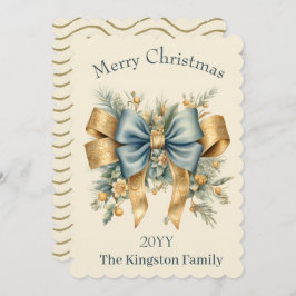 ホリデー花模様とBow Merry Christmas Card シーズンカード