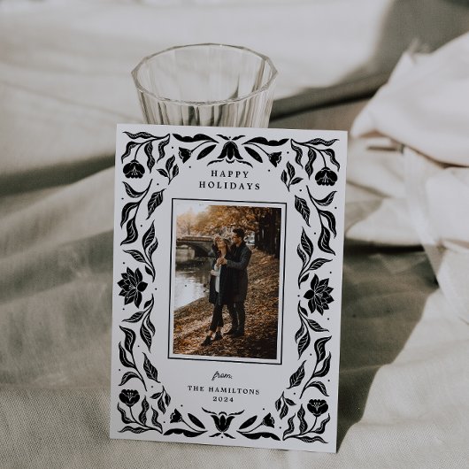 ホリデー華美ボタニカルフォトクリスマスカード シーズンカード