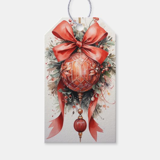 ホリデー調和: A Fusion Red & Green ギフトタグ (正面)