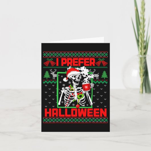 ホリデー醜いセーター私はハロウィンクリスマスを好む カード (正面)