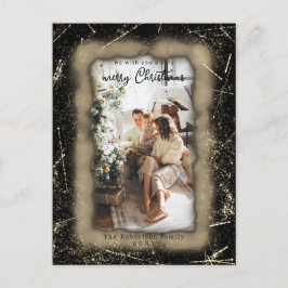 ホリデー金ゴールドグリッター額写真メリークリスマス ポストカード