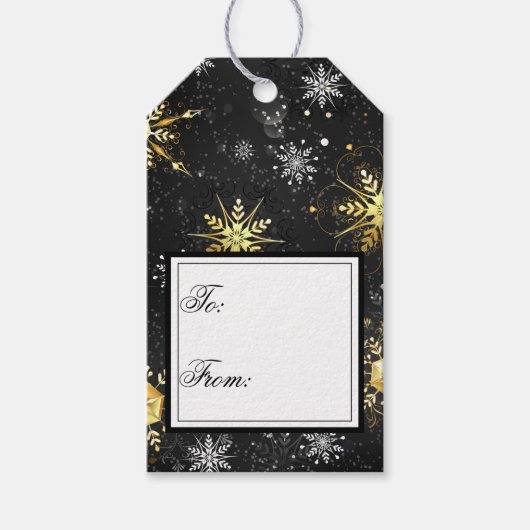 ホリデー金ゴールドブラックスノーフレーククリスマスクリスマス ギフトタグ (正面)