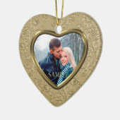 ホリデー金ゴールドブロケード写真テンプレート セラミックオーナメント (左)