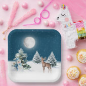 ホリデー雪だるまと鹿インスノーフレーク ペーパープレート (パーティー)