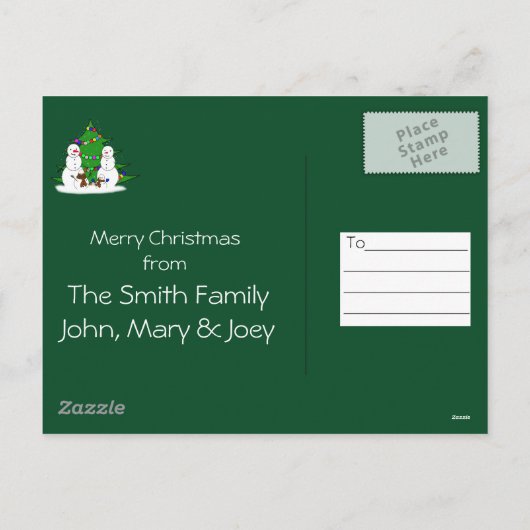 ホリデー雪だるまファミリーフォトフレーム シーズンポストカード (裏面)