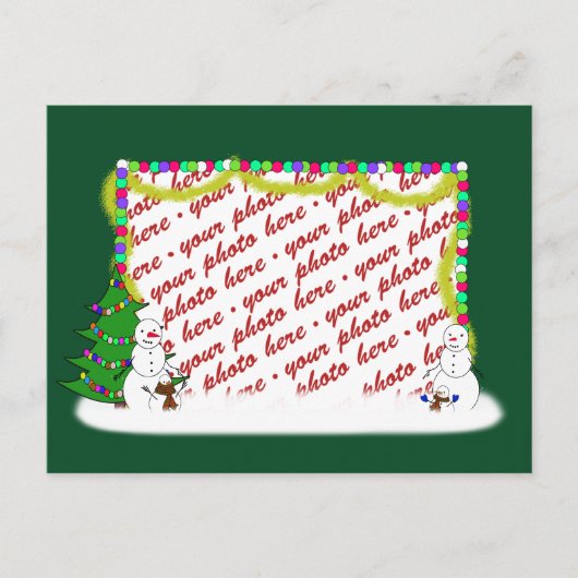 ホリデー雪だるまファミリーフォトフレーム シーズンポストカード (正面)