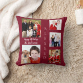 ホリデー魅力的ファミリーフォトコラージモノグラム クッション (ブランケット)