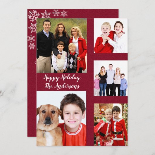 ホリデー魅力的ファミリーフォトコラージモノグラム シーズンカード (正面/裏面)
