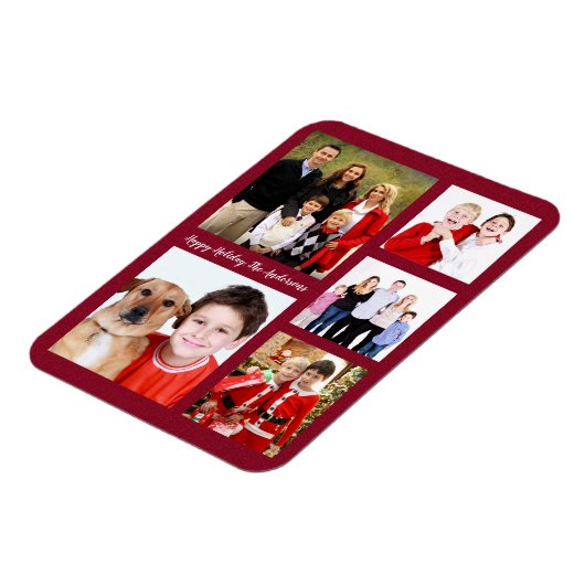 ホリデー魅力的ファミリーフォトコラージモノグラム マグネット (左側)