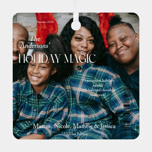 ホリデー魔法マガジンカバー – スタイルファミリーフォト メタルオーナメント (正面)