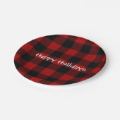 ホリデー黒と赤のバッファローのプレイド ペーパープレート (アングル)