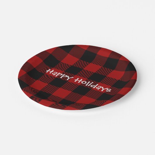 ホリデー黒と赤のバッファローのプレイド ペーパープレート