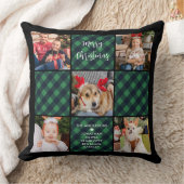 ホリデー5フォトコラージグリーンパーソナライズされたプレイド クッション (ブランケット)