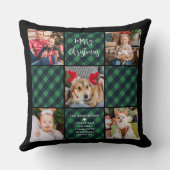 ホリデー5フォトコラージグリーンパーソナライズされたプレイド クッション (裏面)