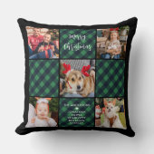 ホリデー5フォトコラージグリーンパーソナライズされたプレイド クッション (正面)