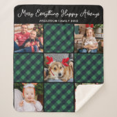 ホリデー5フォトコラージグリーンパーソナライズされたプレイド シェルパブランケット (正面)