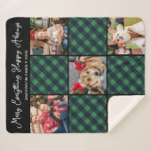 ホリデー5フォトコラージグリーンパーソナライズされたプレイド シェルパブランケット (正面(横))
