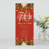 ホリデー70歳誕生日パーティープログラム ゴールド 赤 メニュー 招待状 (スタンド正面)